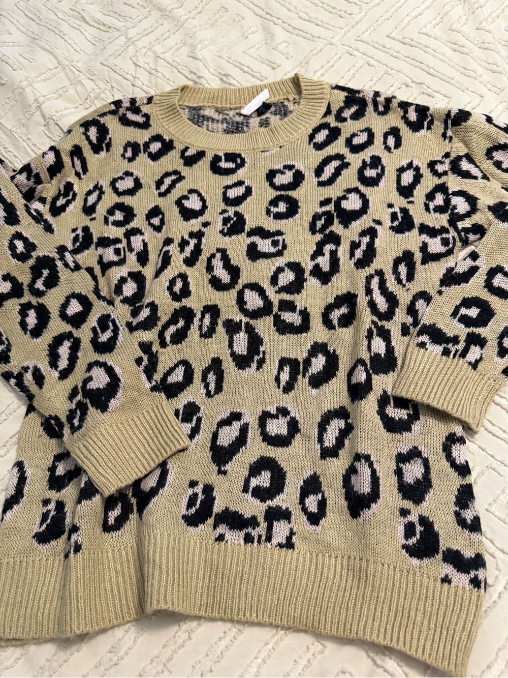Love By Design Beige Leopard Print Crewneck Sweater